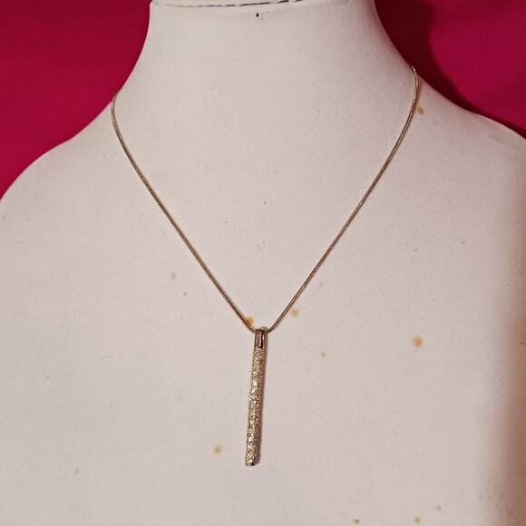Source Unknown Jewelry - 90s Vintage Silver Rhinestone Bar Pendant Necklace